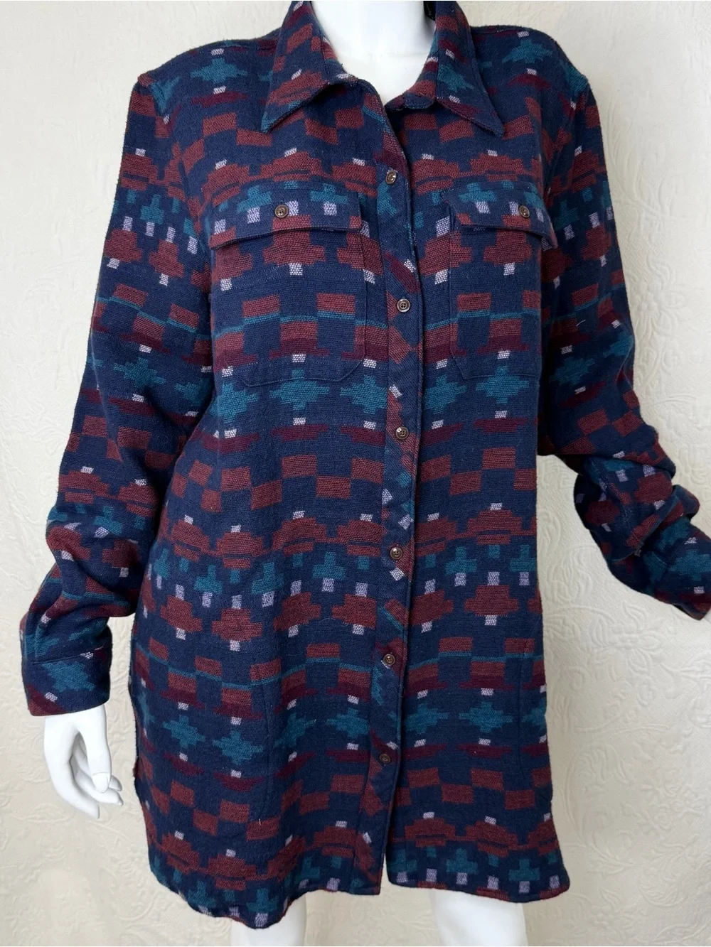 LL Bean Signature XL NWT Aztec Patterned Southwestern Chamois Tunic Shirt Jacket